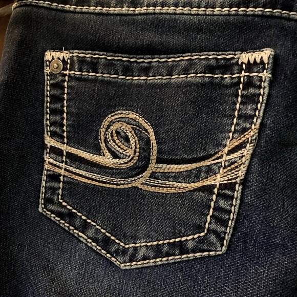 Seven7 Slimboot Jeans Womens 8 Distressed Whisker Front Thick Stitch Embroidered - Picture 10 of 13